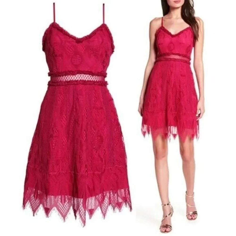 NEW Foxiedox Gloria Red Raspberry Lace Mini Fit & Flare Dress S